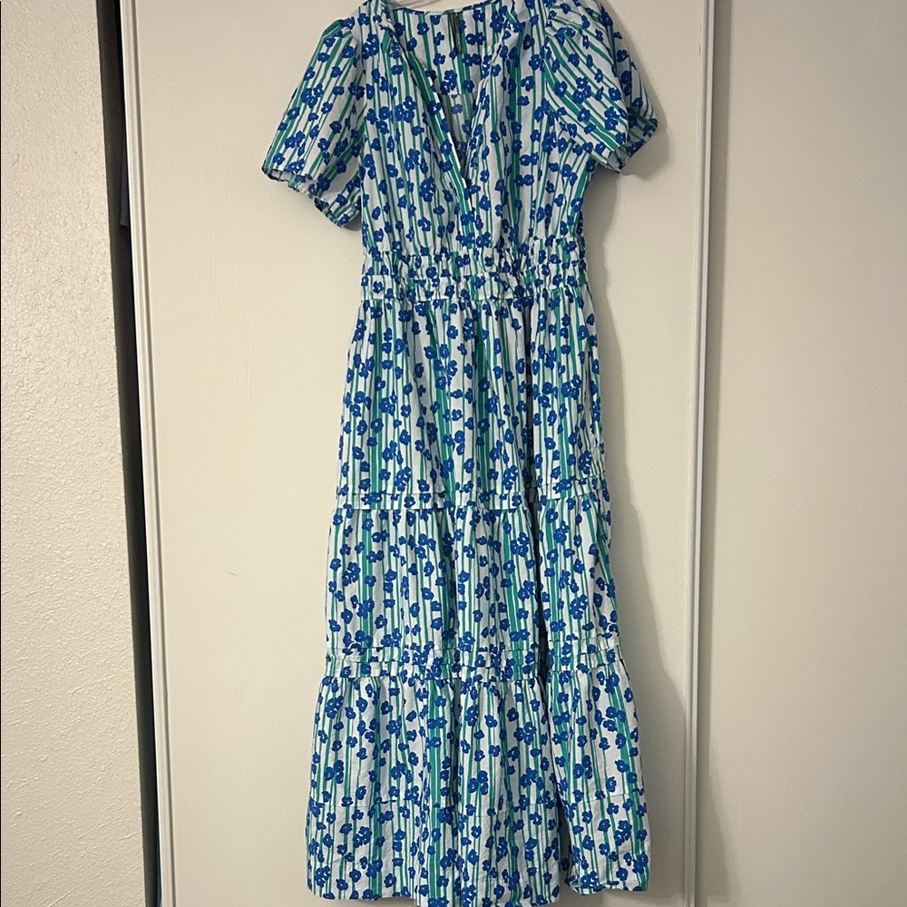 Anthropologie Blue and Green Floral Dress